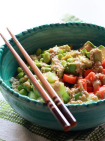 Veggie Roll Rice Bowl with Creamy Sesame-Wasabi Dressing recipe - All the flavors of veggie sushi rolls, in the form of a tasty and satisfying grain bowl.